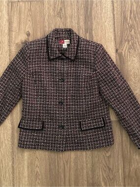 Collection by Jennifer Moore Pink and Black Tweed Button Front Jacket